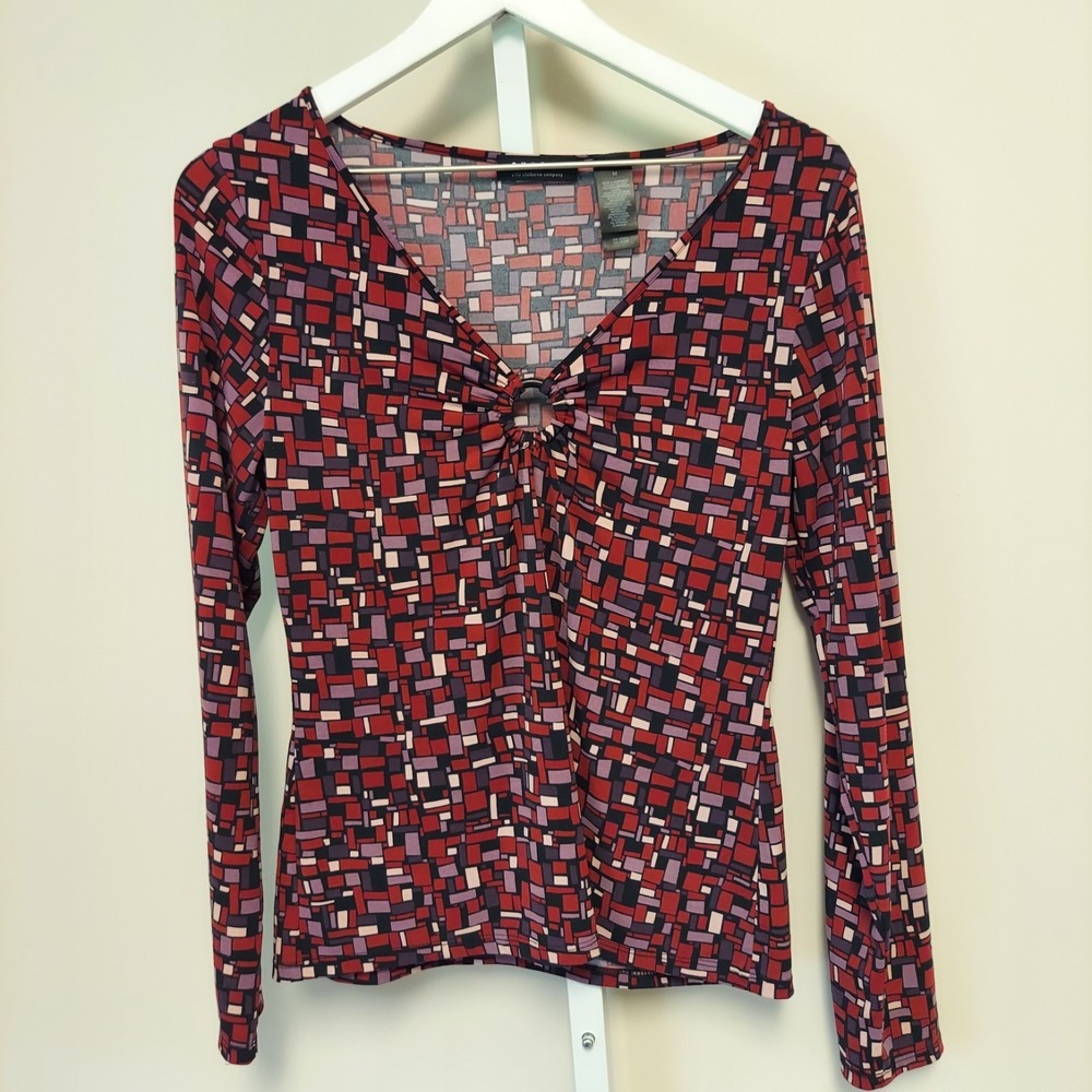 Axcess Long Sleeve Babydoll Top M Geometric Print Mod Y2K 90s Vibes